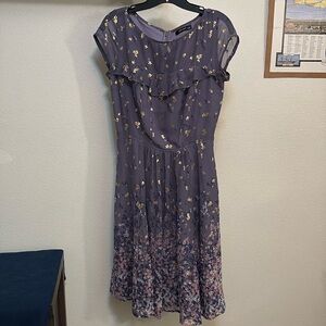 EShakti women’s dress Sz 10 flower print, gold metallic details, pockets NWOT